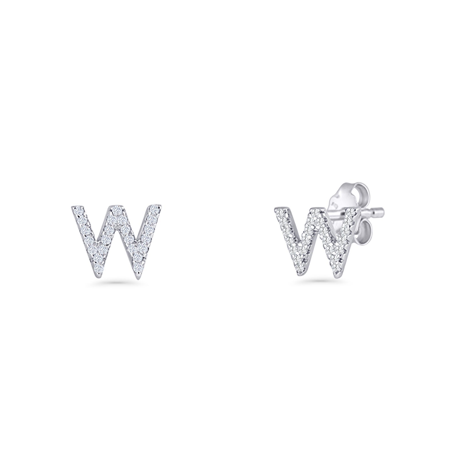 Initial W Stud Earrings