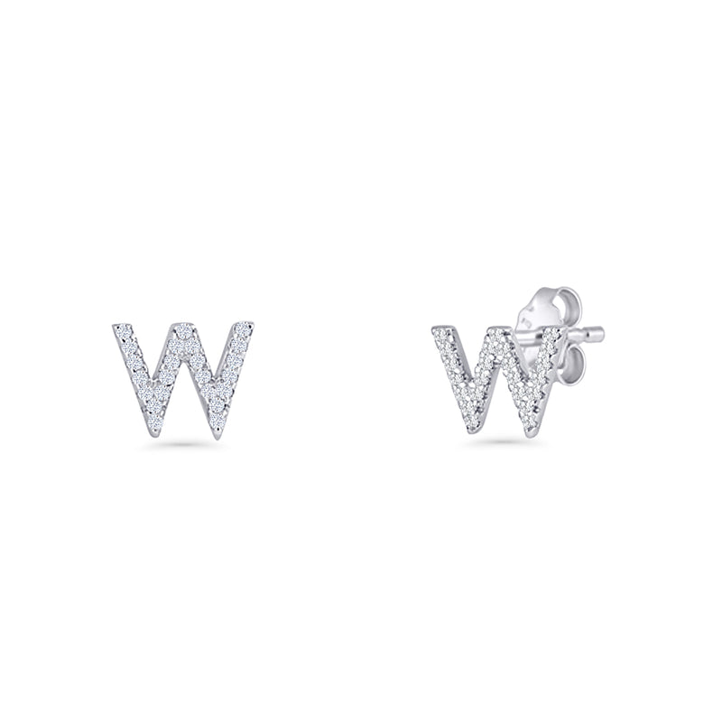 Initial W Stud Earrings
