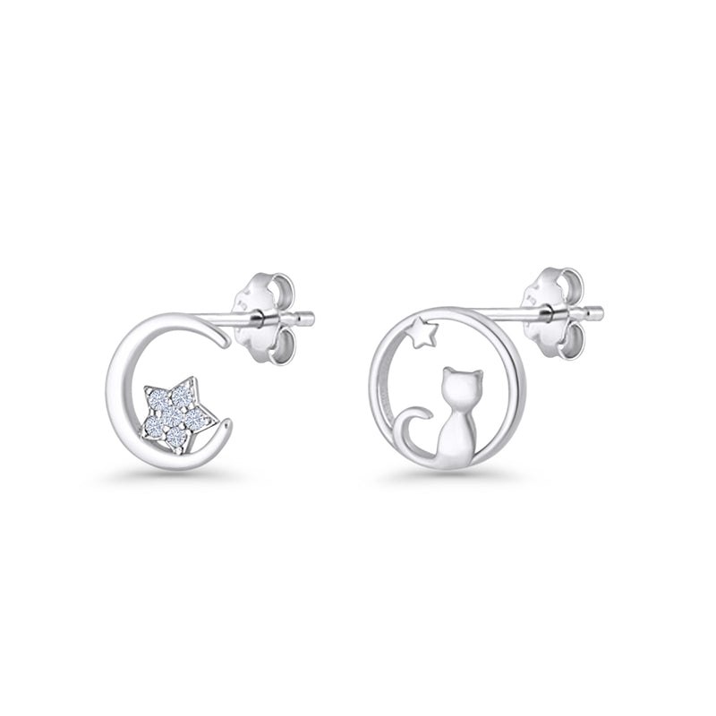 Cat Moon Stud Earring