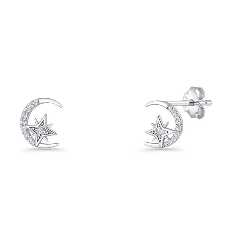Moon & Star CZ Stud Earring