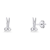 Minimalist 9.7mm Scissors Stud Earrings Cubic Zironia 925 Sterling Silver