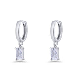 Emerald Cut Dangle Drop Hoop Earring Cubic Zirconia 925 Sterling Silver