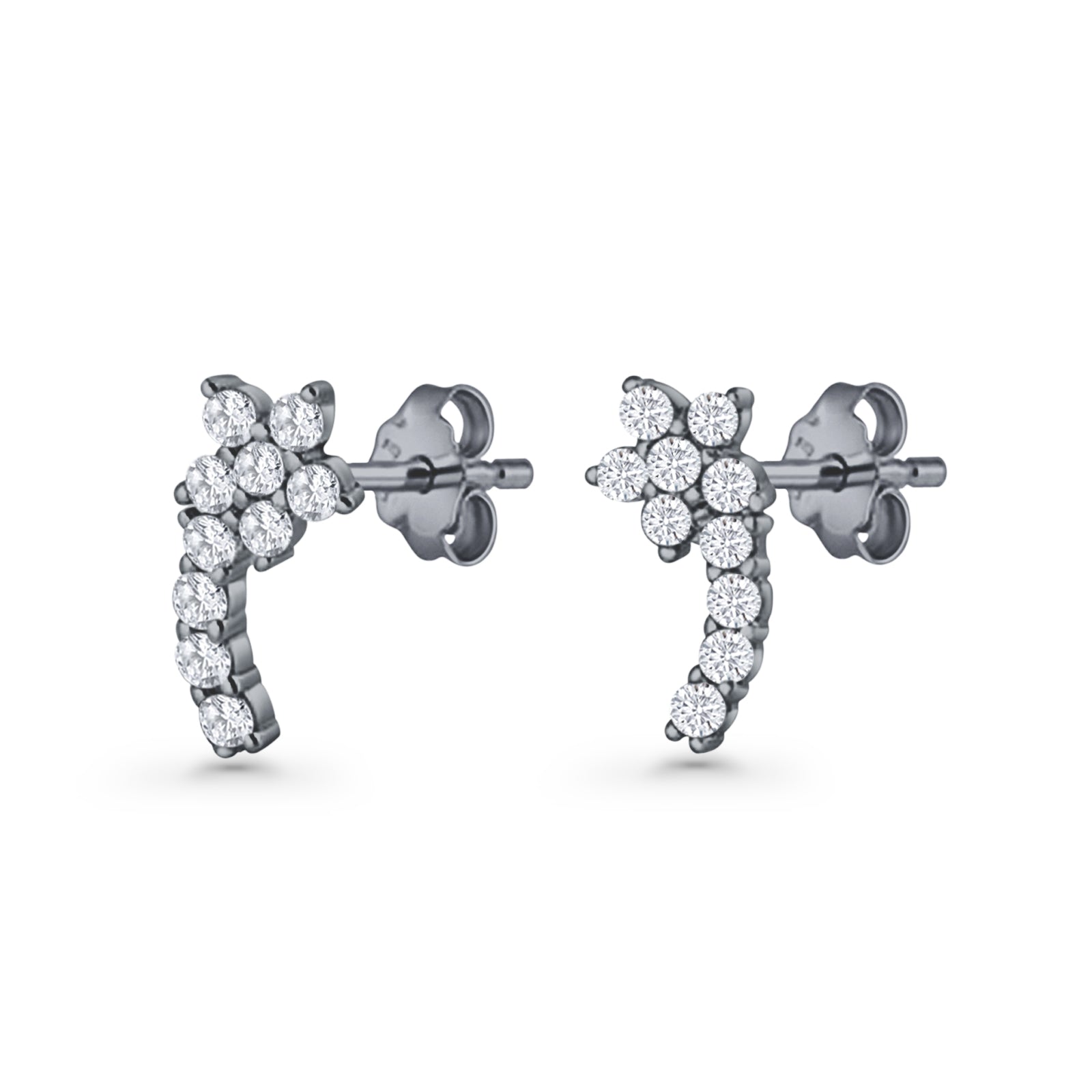 Minimalist 10mm Flower Stud Earrings Cubic Zirconia 925 Sterling Silver