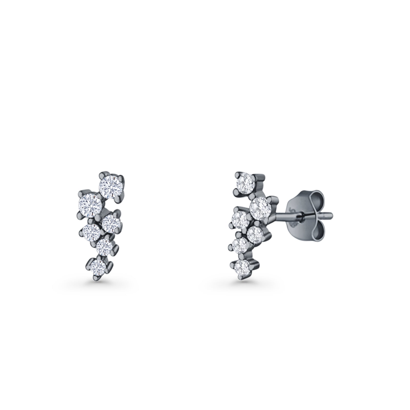 Round Cubic Zirconia 8.9mm Zig Zag Crawler Stud Earring 925 Sterling Silver