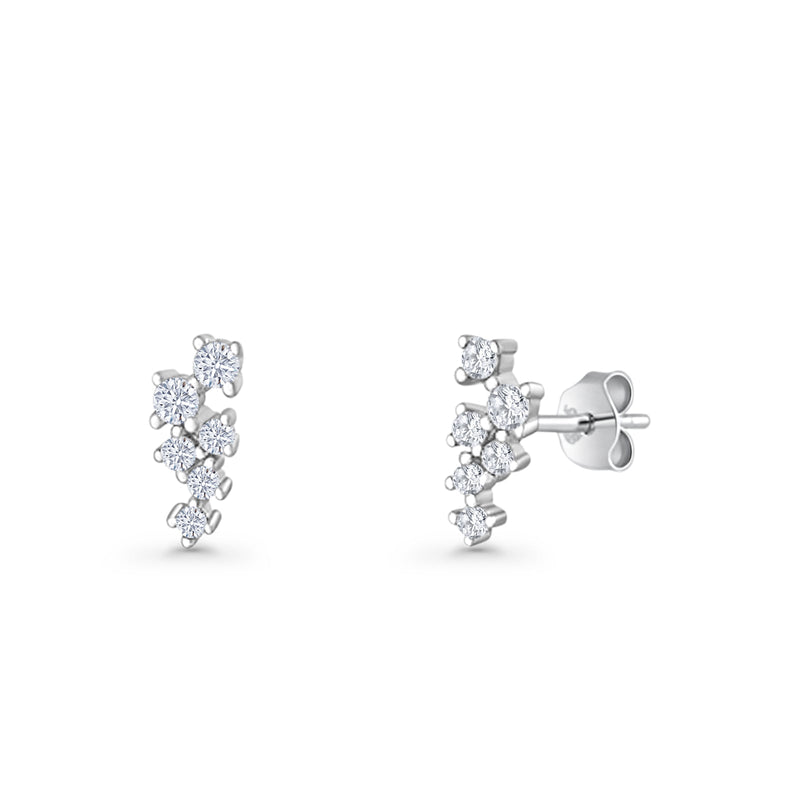 Round Cubic Zirconia 8.9mm Zig Zag Crawler Stud Earring 925 Sterling Silver