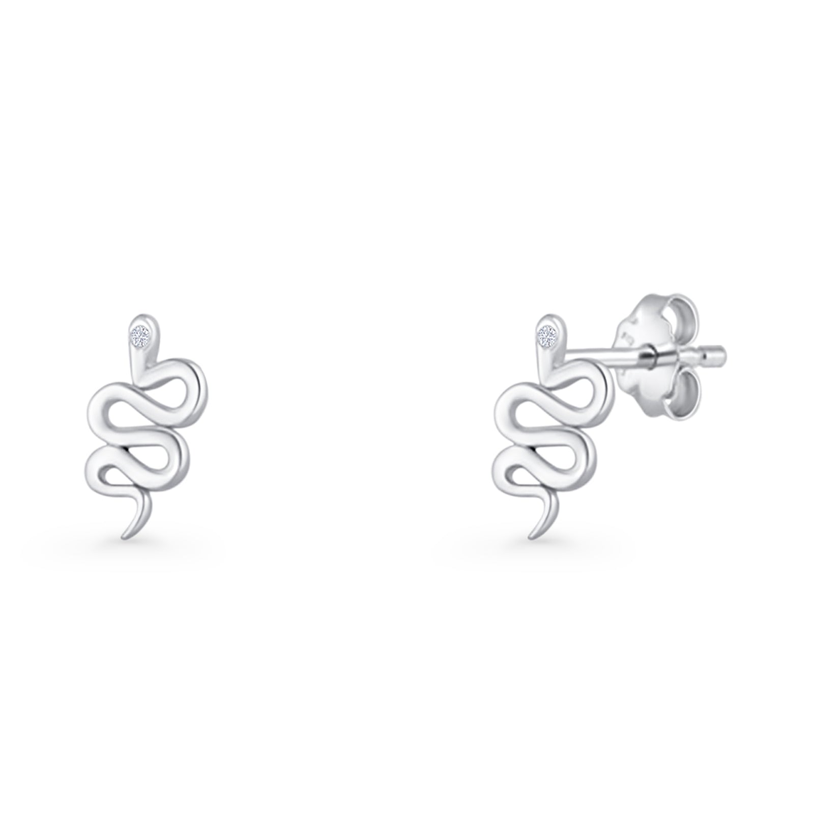 Vintage Style 10.5mm Snake Earrings Cubic Zirconia 925 Sterling Silver