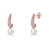 Pearl & CZ Oblong Stud Earrings