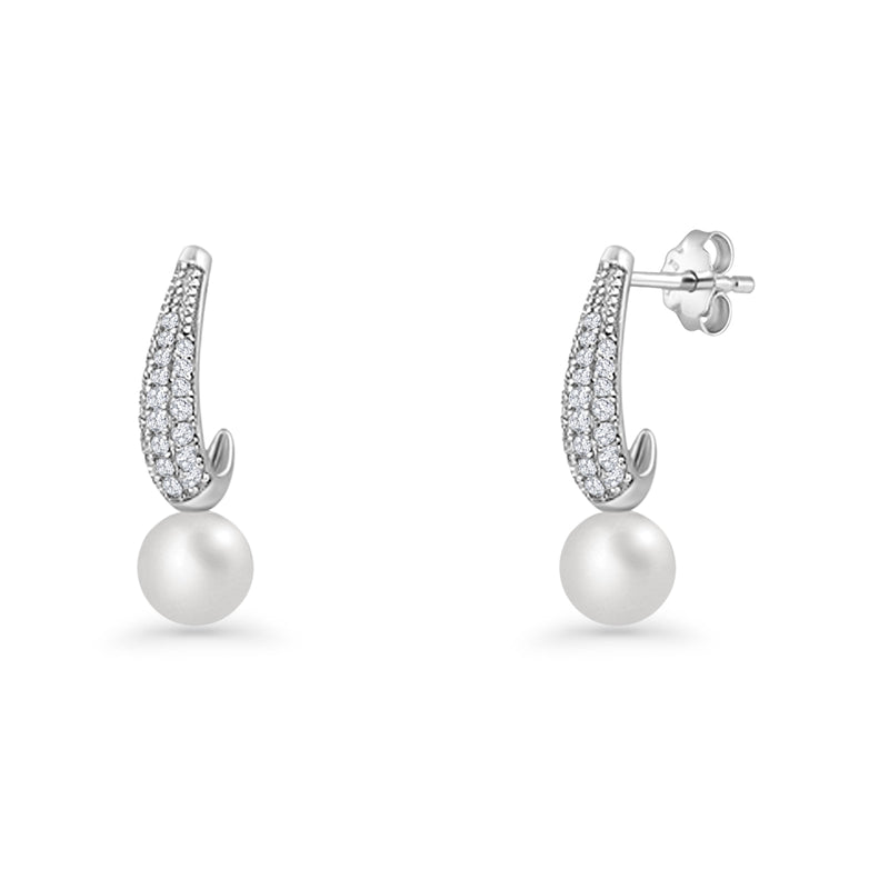 Pearl & CZ Oblong Stud Earrings