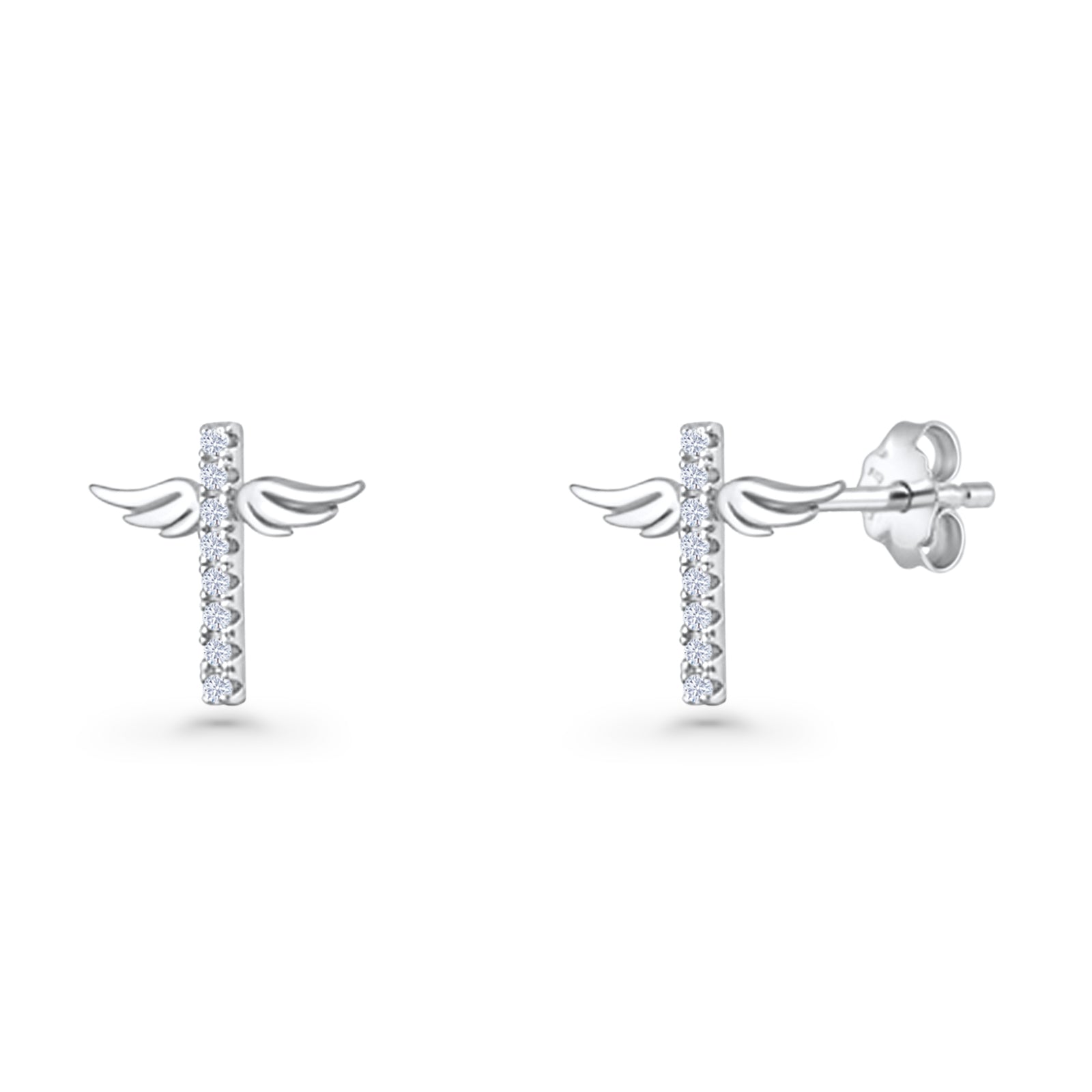 Angel Wings Cross Stud Earrings