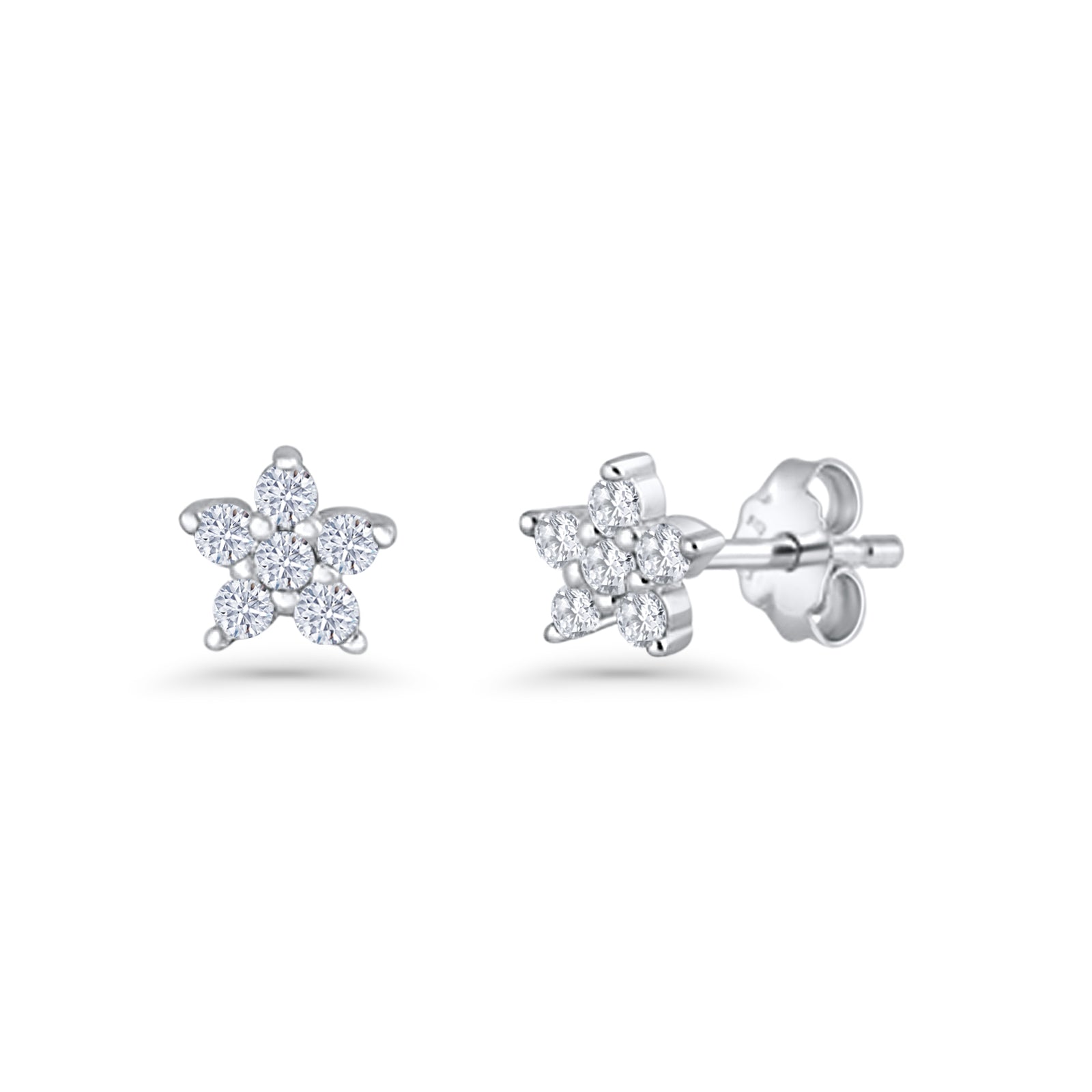 Minimal 3.3mm Star Flower Stud Earrings Cubic Zirconia 925 Sterling Silver