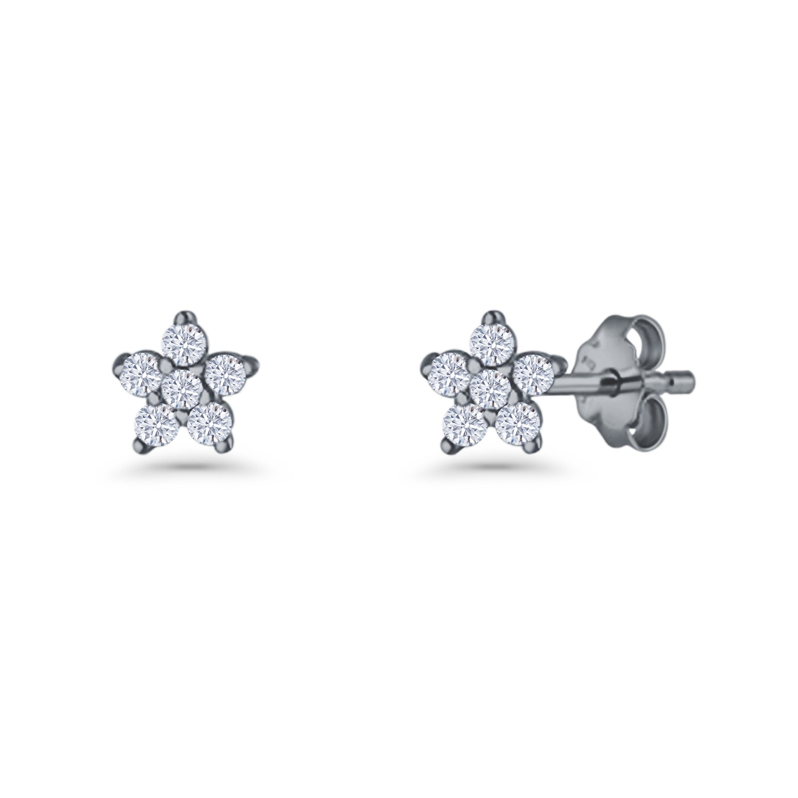 Star Flower Stud Earrings 3.5mm Cluster Cubic Zirconia 925 Sterling Silver
