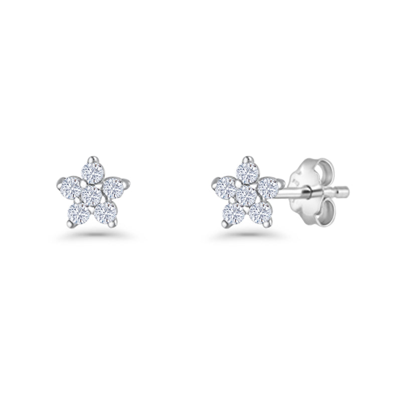 Star Flower Stud Earrings 3.5mm Cluster Cubic Zirconia 925 Sterling Silver