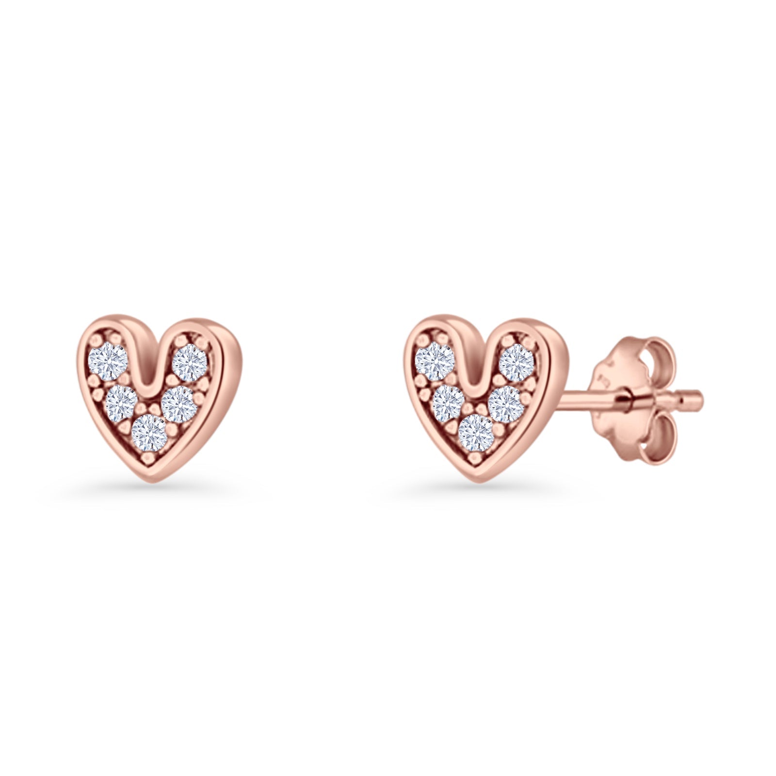 Minimalist 6.8mm Heart Stud Earrings Cubic Zirconia 925 Sterling Silver
