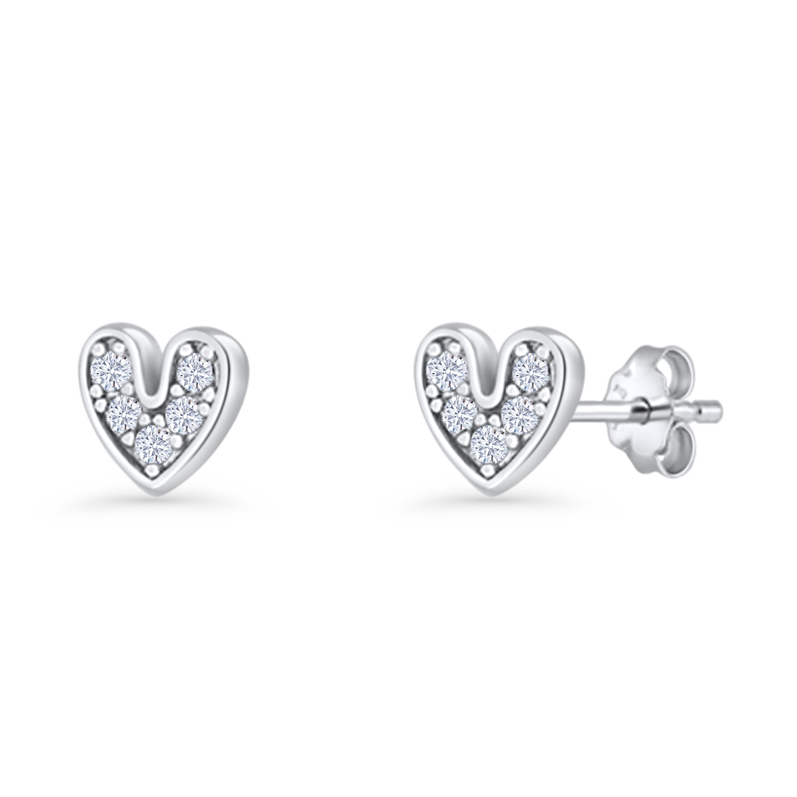 Minimalist 6.8mm Heart Stud Earrings Cubic Zirconia 925 Sterling Silver