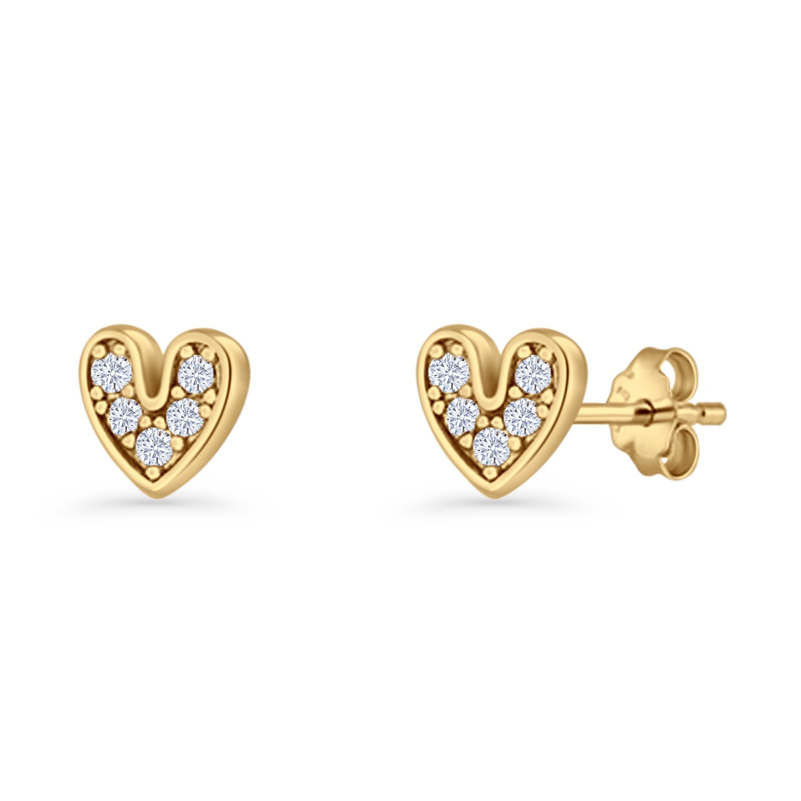 Minimalist 6.8mm Heart Stud Earrings Cubic Zirconia 925 Sterling Silver