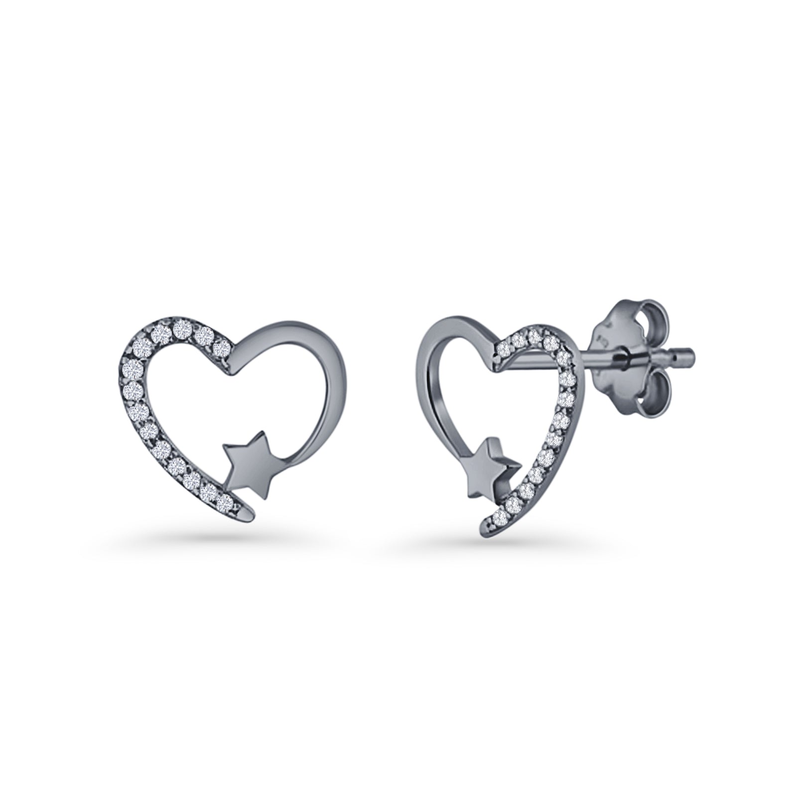 Star Heart Stud Earrings 11.5mm Cluster Cubic Zirconia 925 Sterling Silver