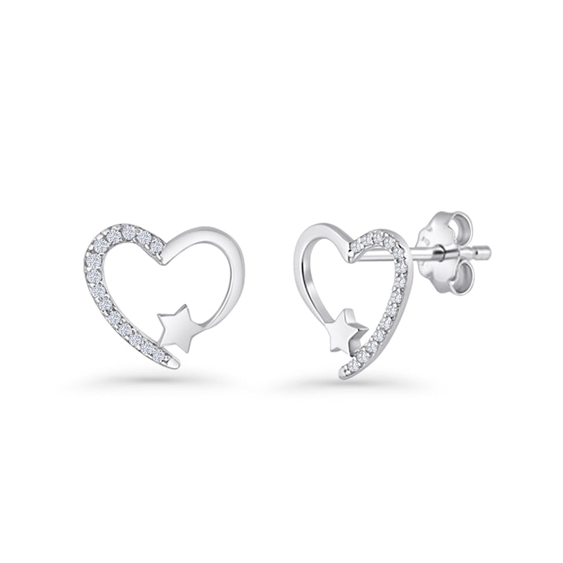 Star Heart Stud Earrings 11.5mm Cluster Cubic Zirconia 925 Sterling Silver