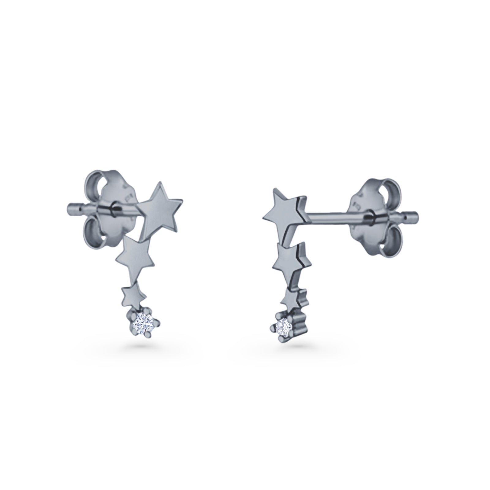 Three Star Stud Earrings 8.8mm Cubic Zirconia 925 Sterling Silver