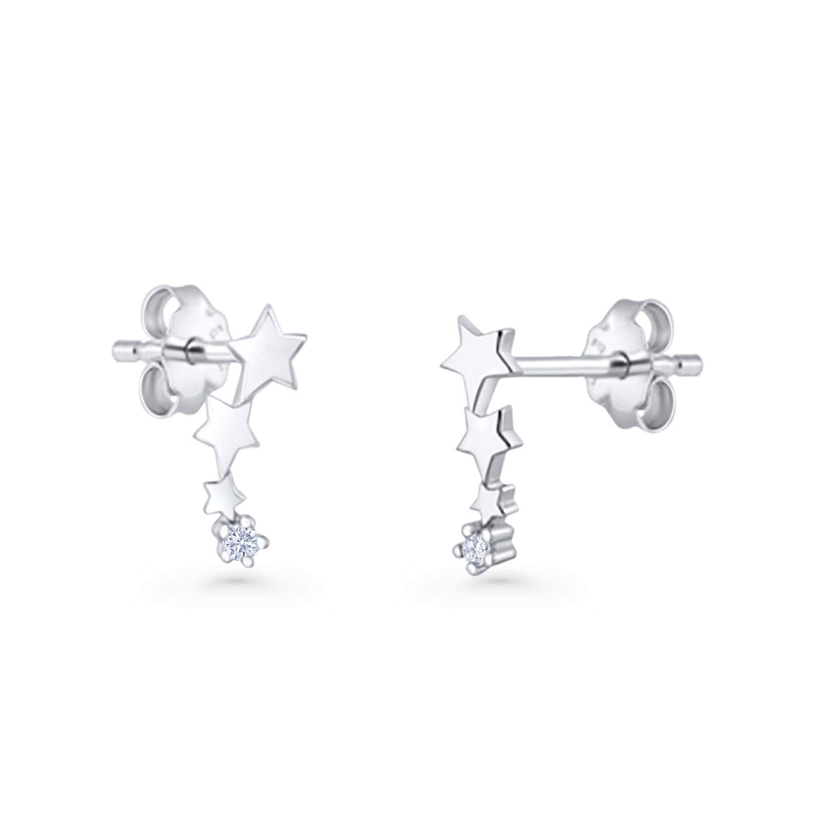 Three Star Stud Earrings 8.8mm Cubic Zirconia 925 Sterling Silver