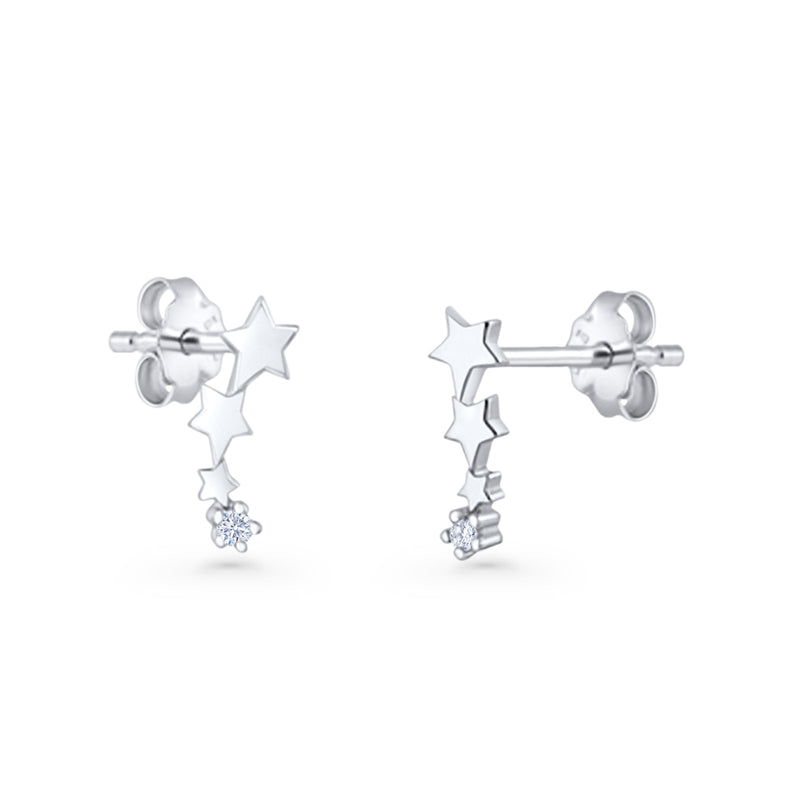 Three Star Stud Earrings 8.8mm Cubic Zirconia 925 Sterling Silver