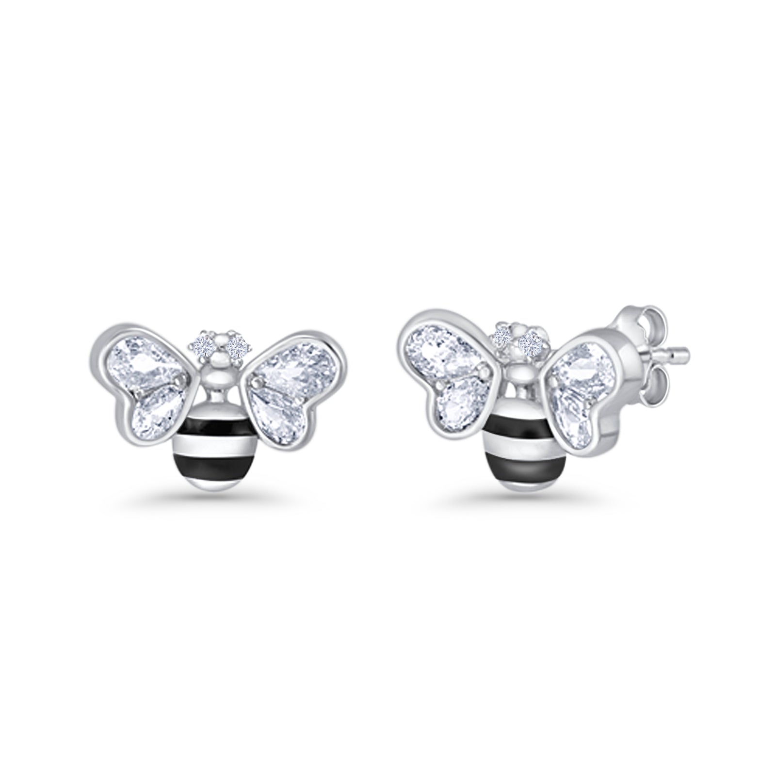 Bee Stud Earring 11.8mm Pear Cubic Zirconia 925 Sterling Silver