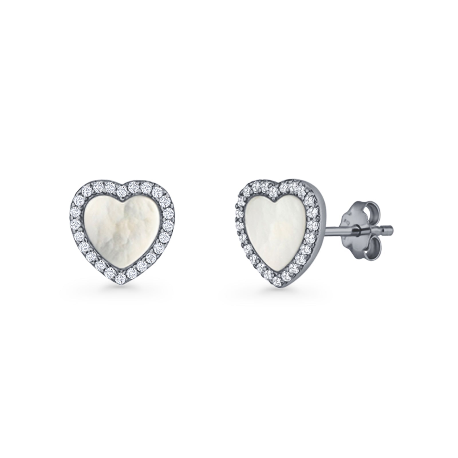 Minimalist 9.5mm Heart Promise Stud Earring Pearl & Cubic Zirconia 925 Sterling Silver