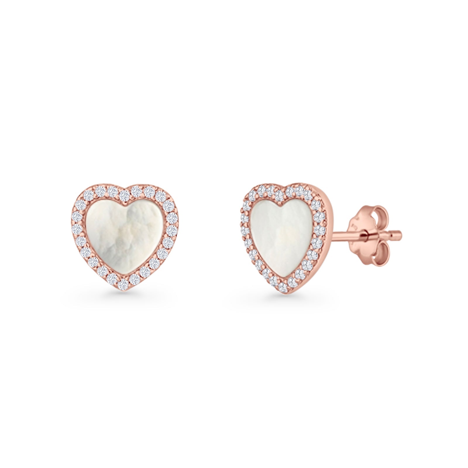 Minimalist 9.5mm Heart Promise Stud Earring Pearl & Cubic Zirconia 925 Sterling Silver