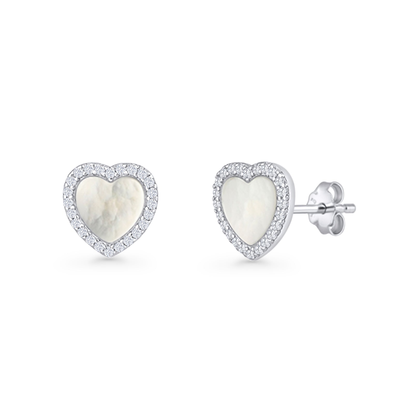 Minimalist 9.5mm Heart Promise Stud Earring Pearl & Cubic Zirconia 925 Sterling Silver