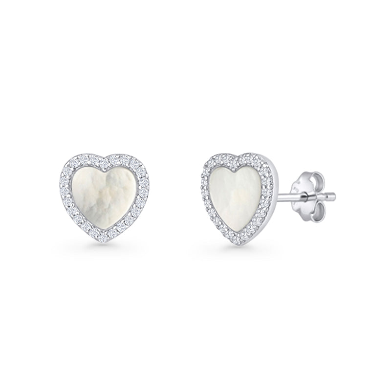 Minimalist 9.5mm Heart Promise Stud Earring Pearl & Cubic Zirconia 925 Sterling Silver