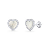 Minimalist 9.5mm Heart Promise Stud Earring Pearl & Cubic Zirconia 925 Sterling Silver