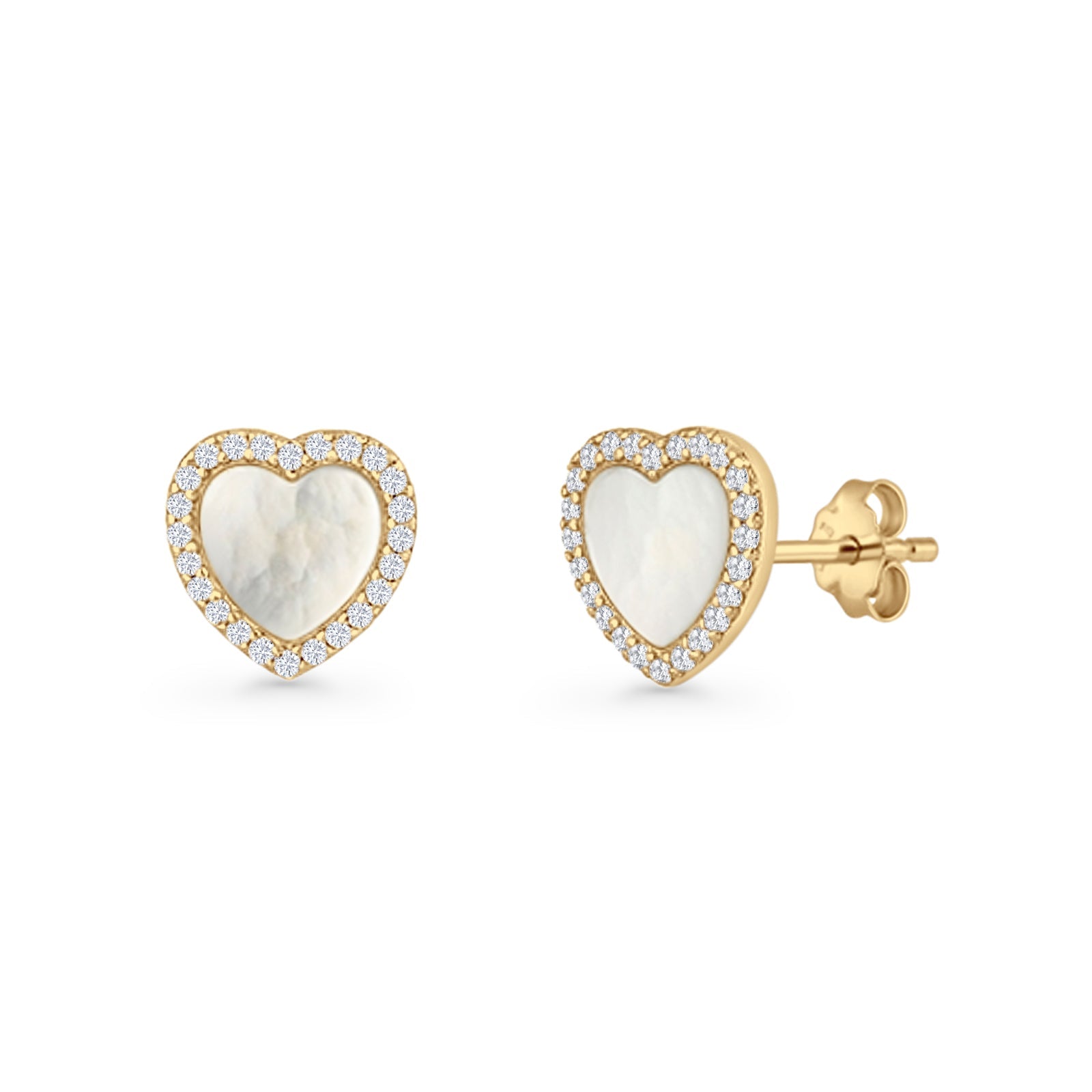 Minimalist 9.5mm Heart Promise Stud Earring Pearl & Cubic Zirconia 925 Sterling Silver