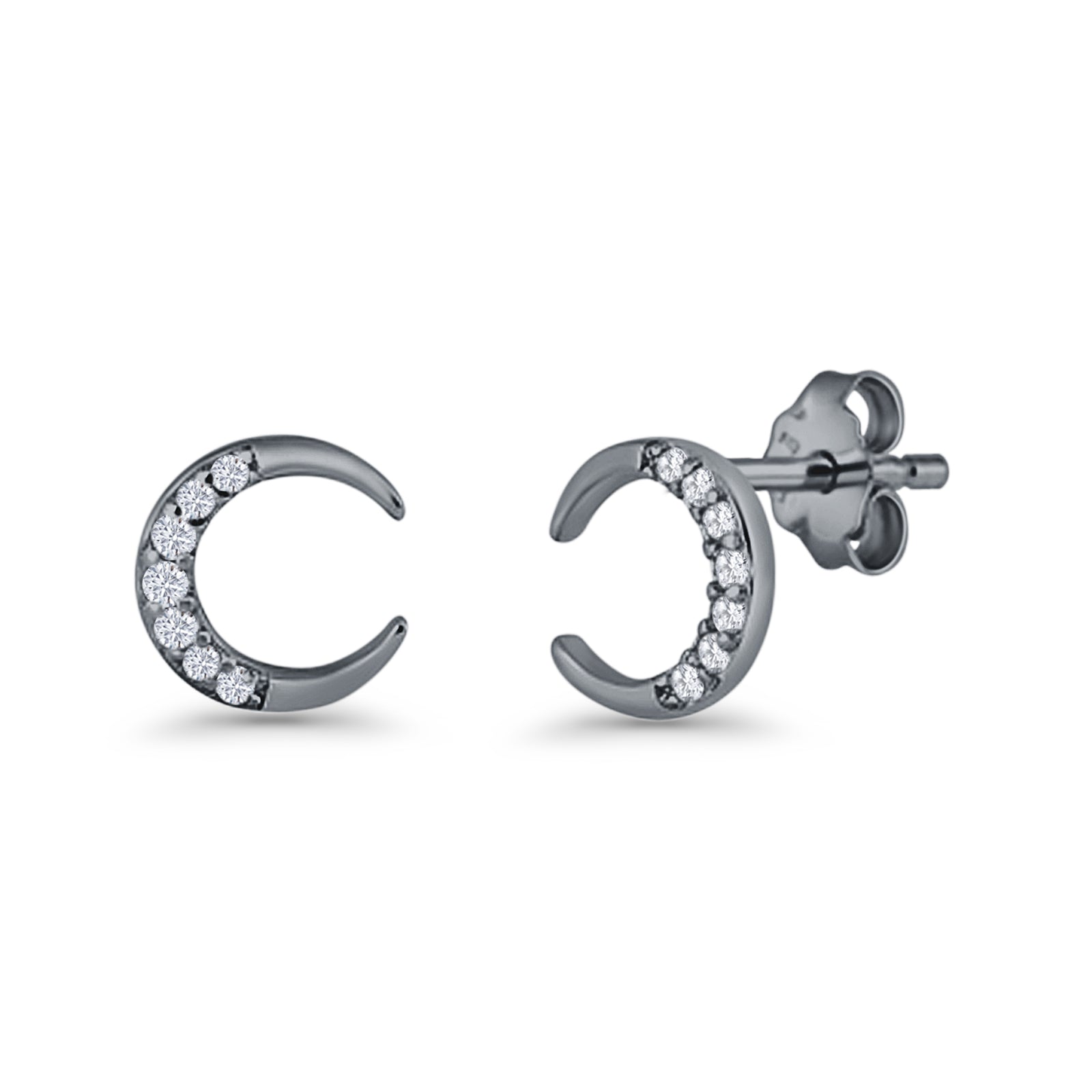Minimalist 8.1mm Half Moon Stud Earring Cubic Zirconia 925 Sterling Silver
