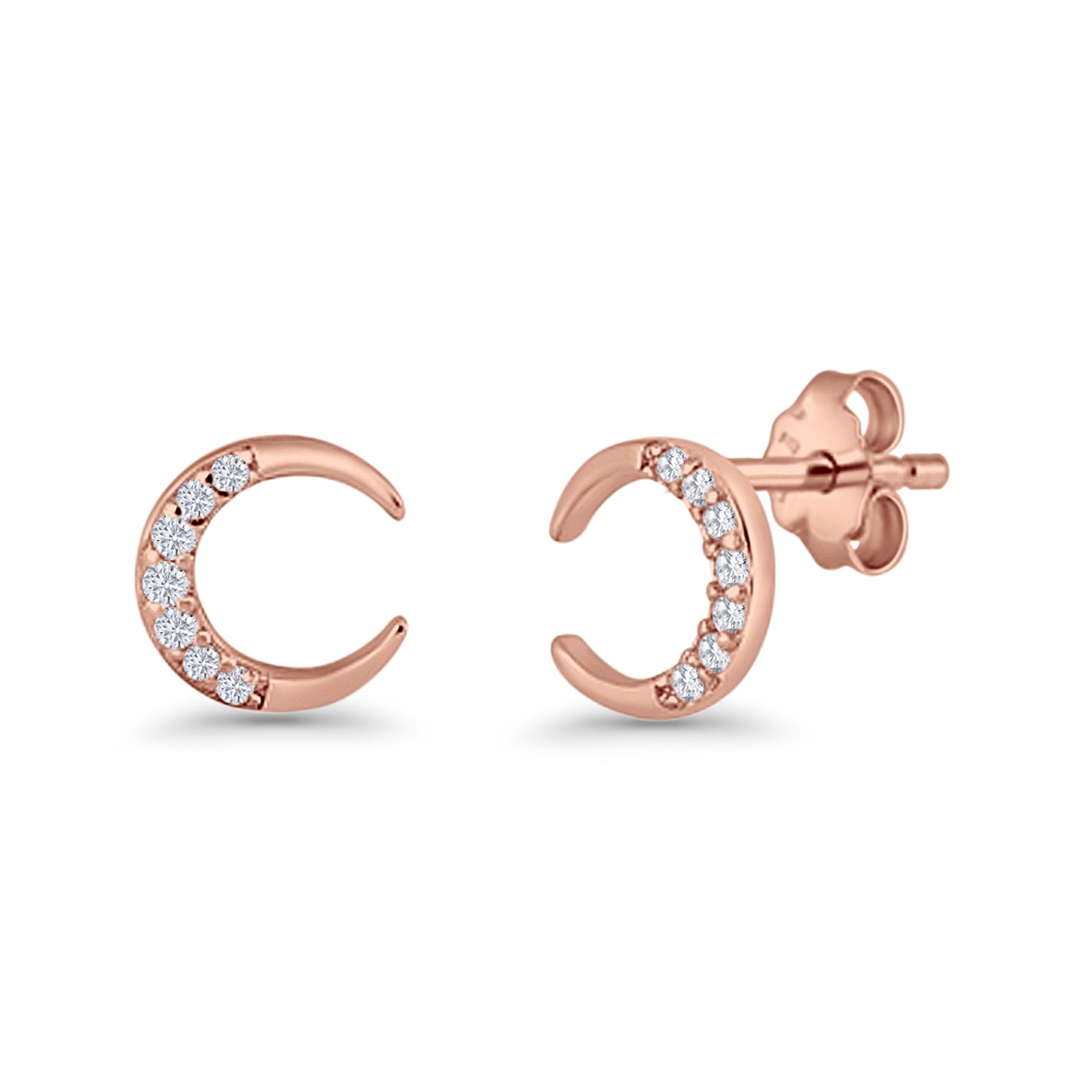 Minimalist 8.1mm Half Moon Stud Earring Cubic Zirconia 925 Sterling Silver