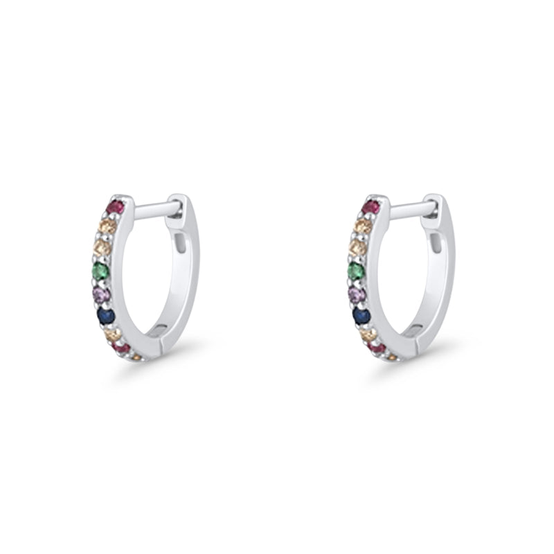 Minimalist 11mm Multicolor Cubic Zirconia Huggie Hoop Earrings 925 Sterling Silver