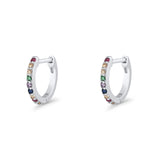 Minimalist 11mm Multicolor Cubic Zirconia Huggie Hoop Earrings 925 Sterling Silver