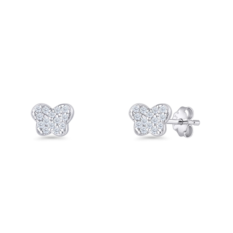 Butterfly Stud Earring 5mm Cluster Cubic Zirconia 925 Sterling Silver
