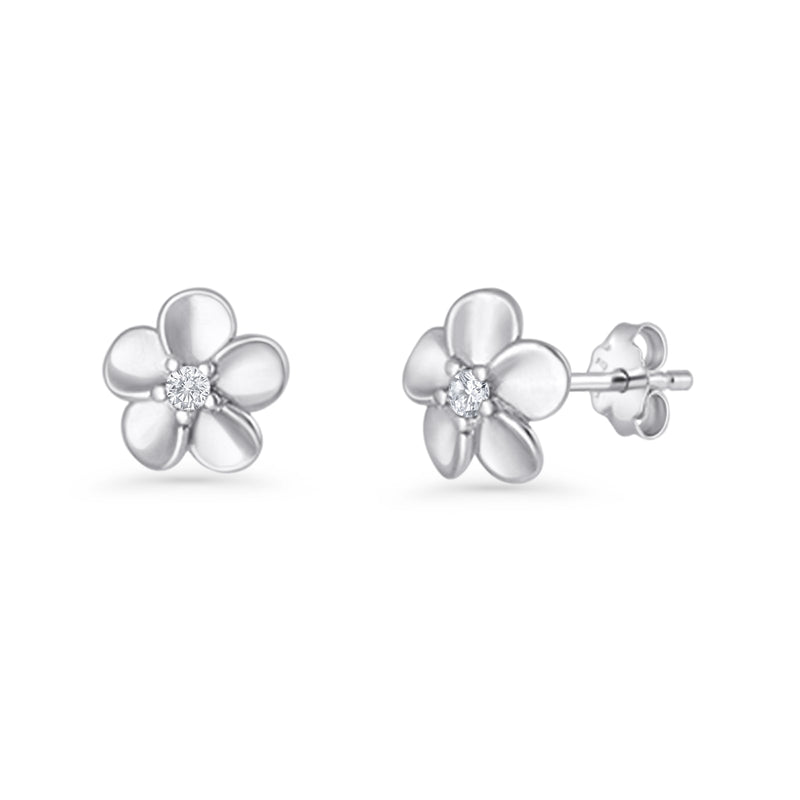 Flower Stud Earrings Cubic Zirconia 7.9mm 925 Sterling Silver