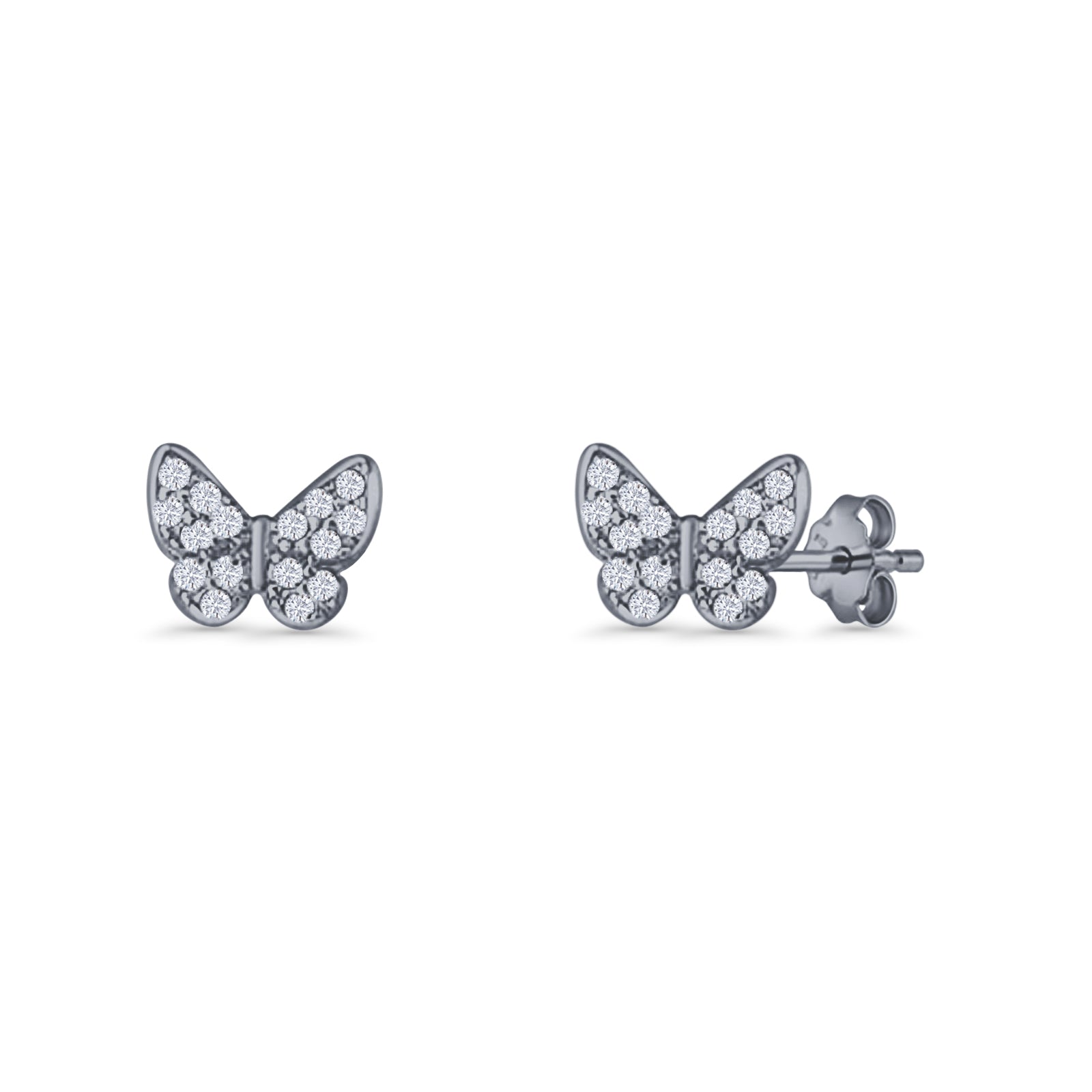 Butterfly Stud Earrings 6mm Cubic Zirconia 925 Sterling Silver