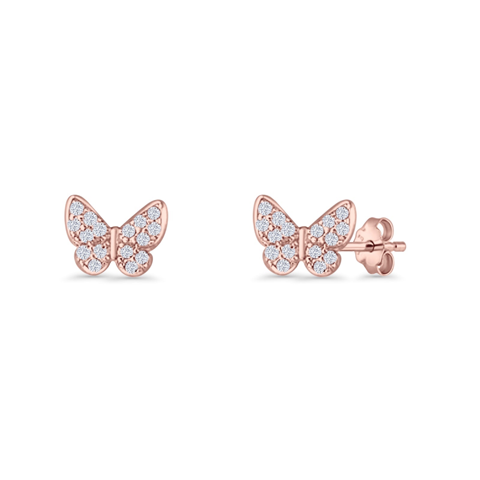 Butterfly Stud Earrings 6mm Cubic Zirconia 925 Sterling Silver
