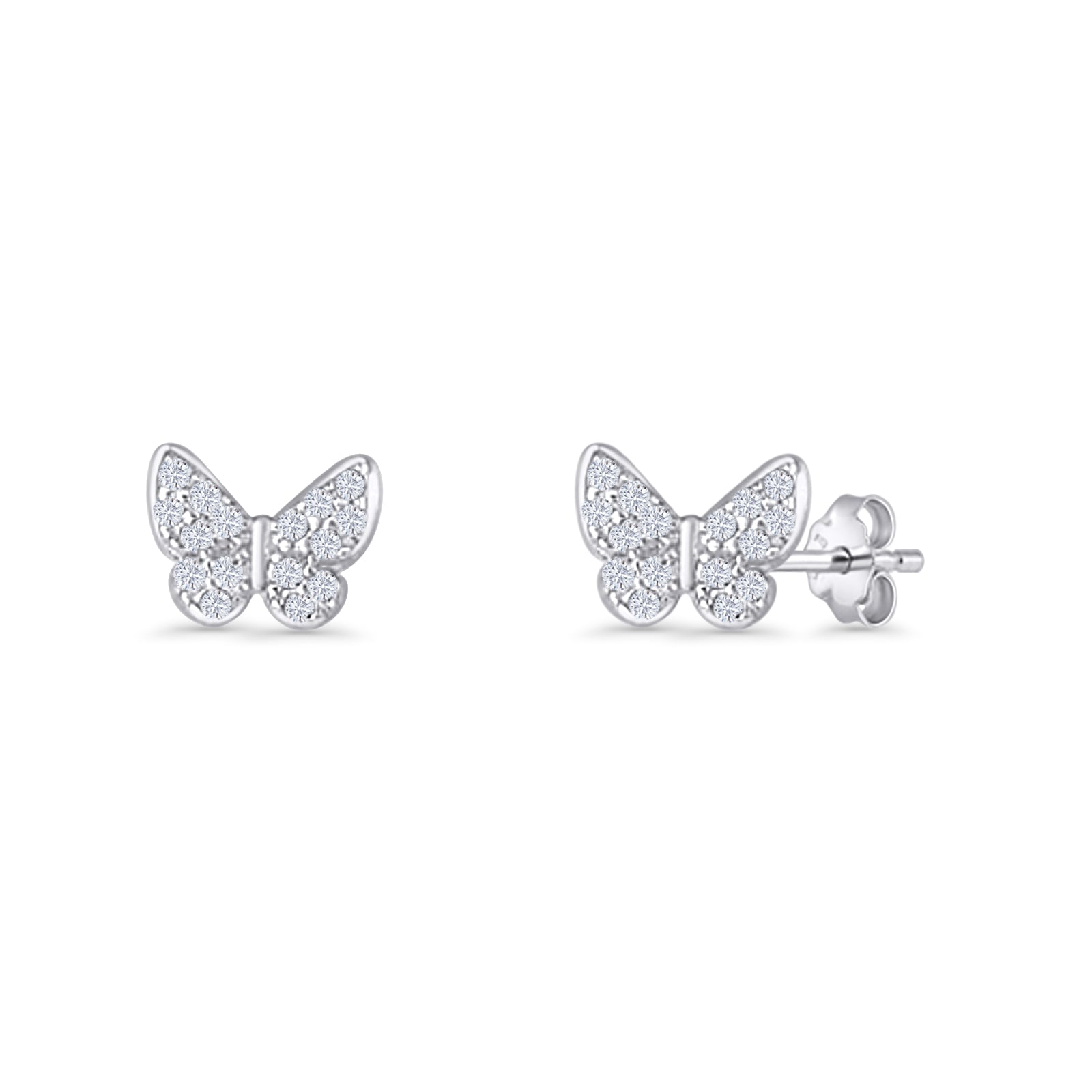 Butterfly Stud Earrings 6mm Cubic Zirconia 925 Sterling Silver