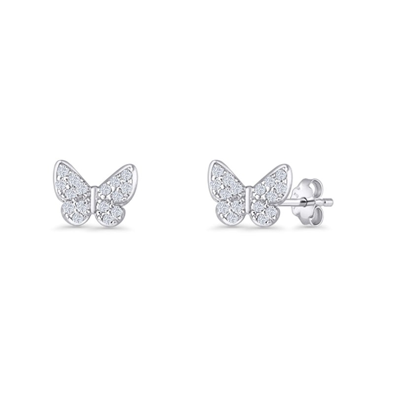 Butterfly Stud Earrings 6mm Cubic Zirconia 925 Sterling Silver