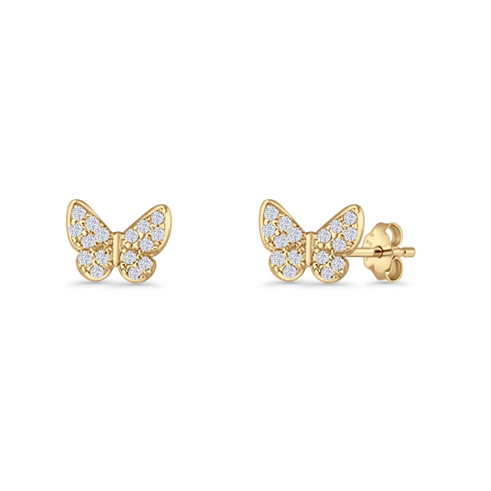 Butterfly Stud Earrings 6mm Cubic Zirconia 925 Sterling Silver