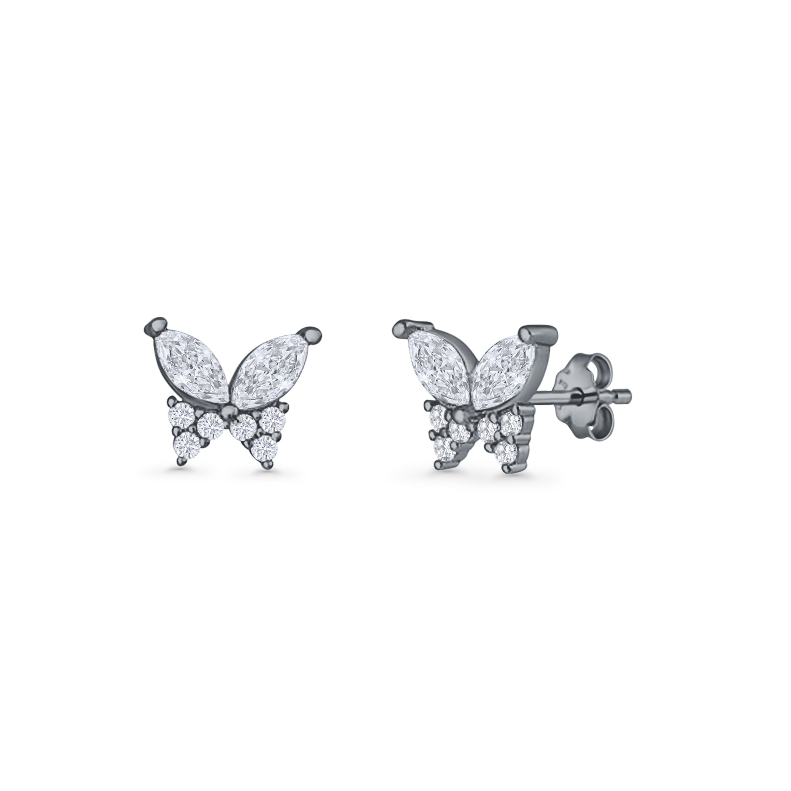 Butterfly Stud Earrings Marquise Cubic Zirconia 925 Sterling Silver