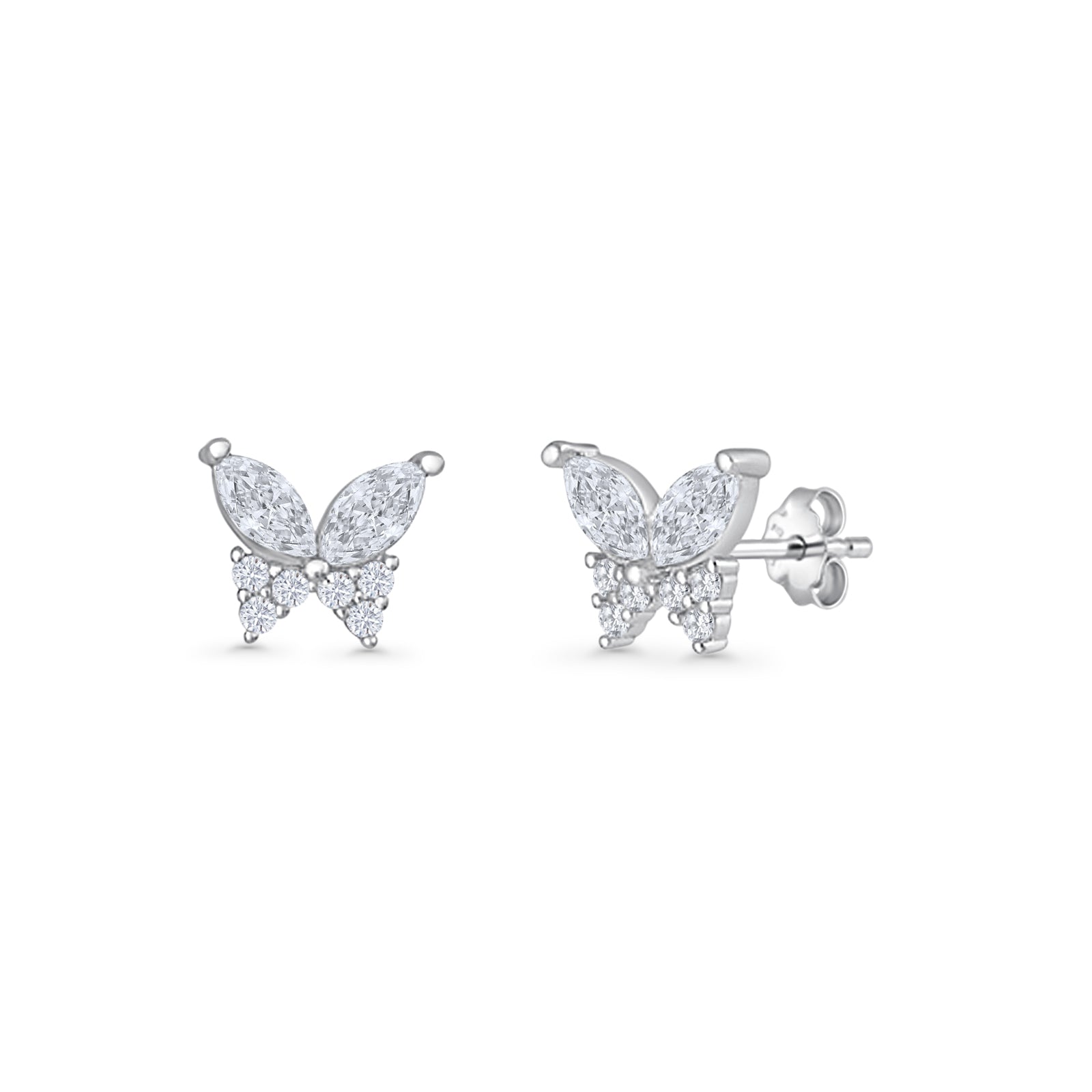 Butterfly Stud Earrings Marquise Cubic Zirconia 925 Sterling Silver