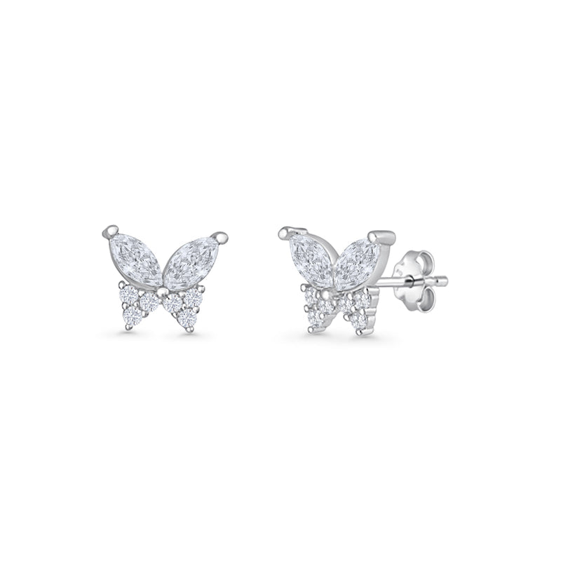 Butterfly Stud Earrings Marquise Cubic Zirconia 925 Sterling Silver