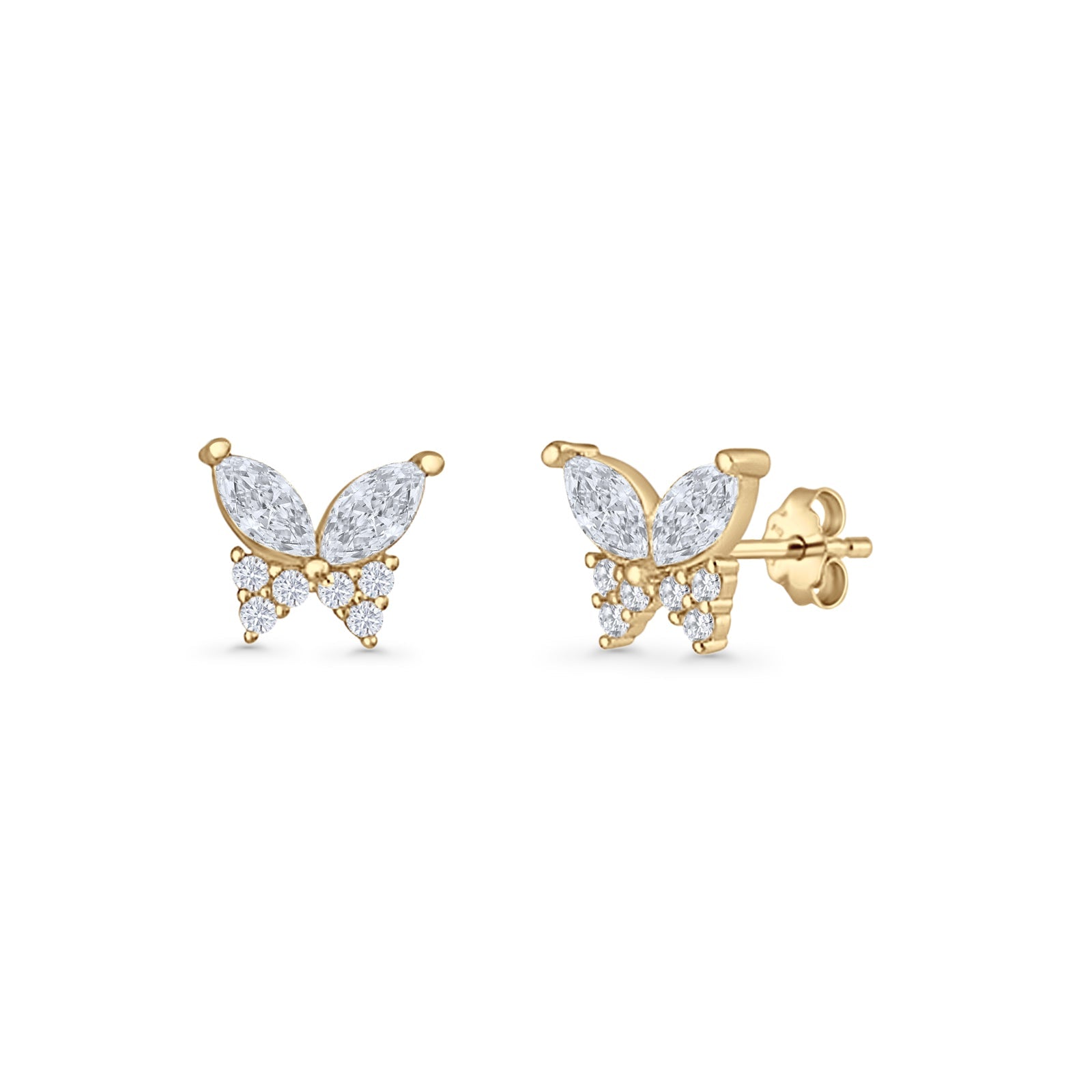 Butterfly Stud Earrings Marquise Cubic Zirconia 925 Sterling Silver