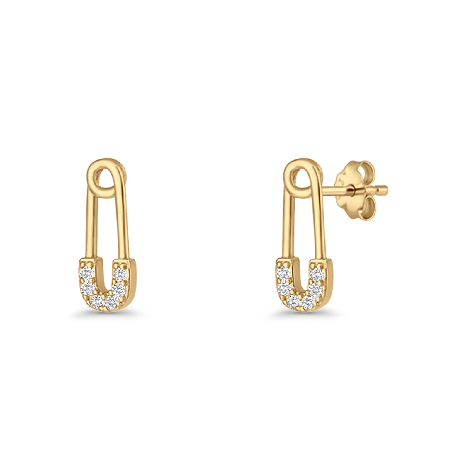 Minimalist 16mm Safety Pin Stud Earrings Round Cubic Zirconia 925 Sterling Silve