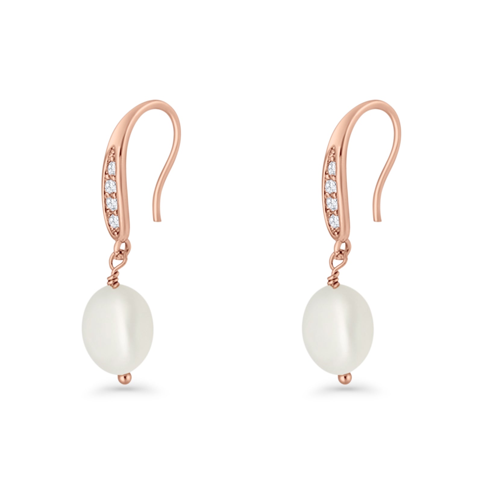Drop Dangle 32mm Oval Pearl Fishhook Earring Cubic Zirconia 925 Sterling Silver