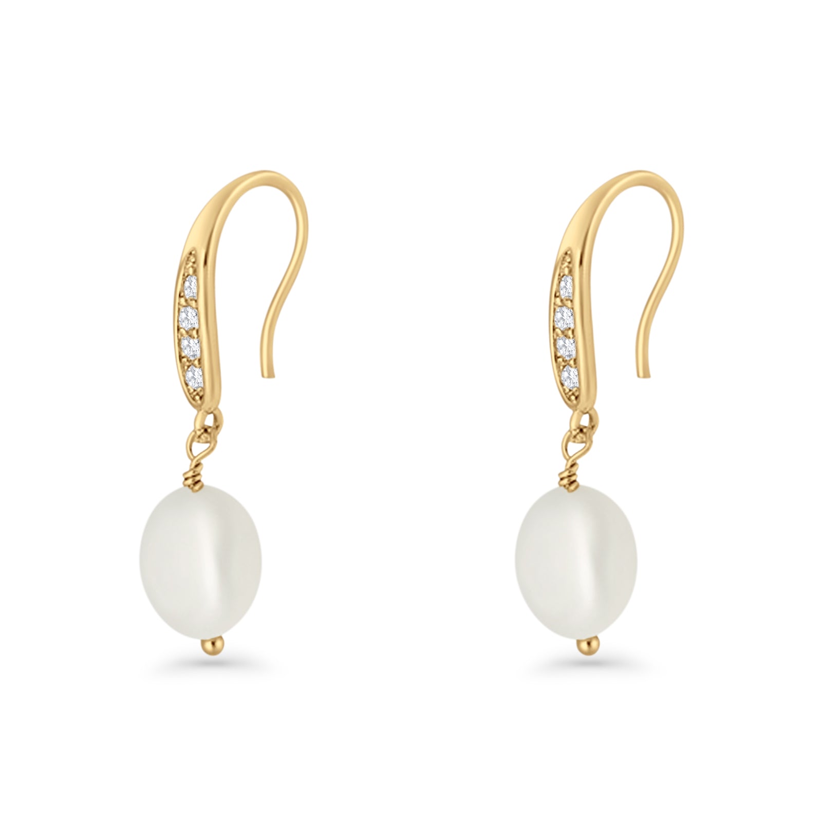 Drop Dangle 32mm Oval Pearl Fishhook Earring Cubic Zirconia 925 Sterling Silver