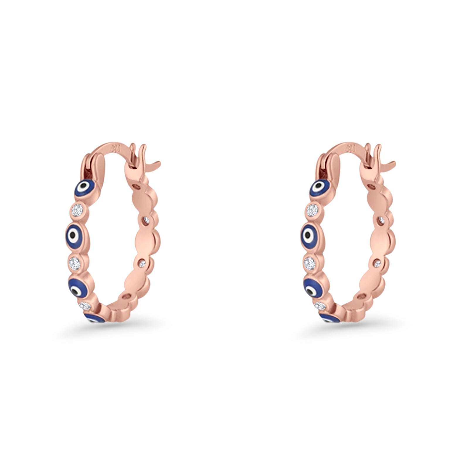 Evil Eye Hoop Earring 15mm Round Cubic Zirconia 925 Sterling Silver